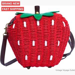 Hand Woven Rattan Strawberry Shoulder Bag Messenger Beach Purse